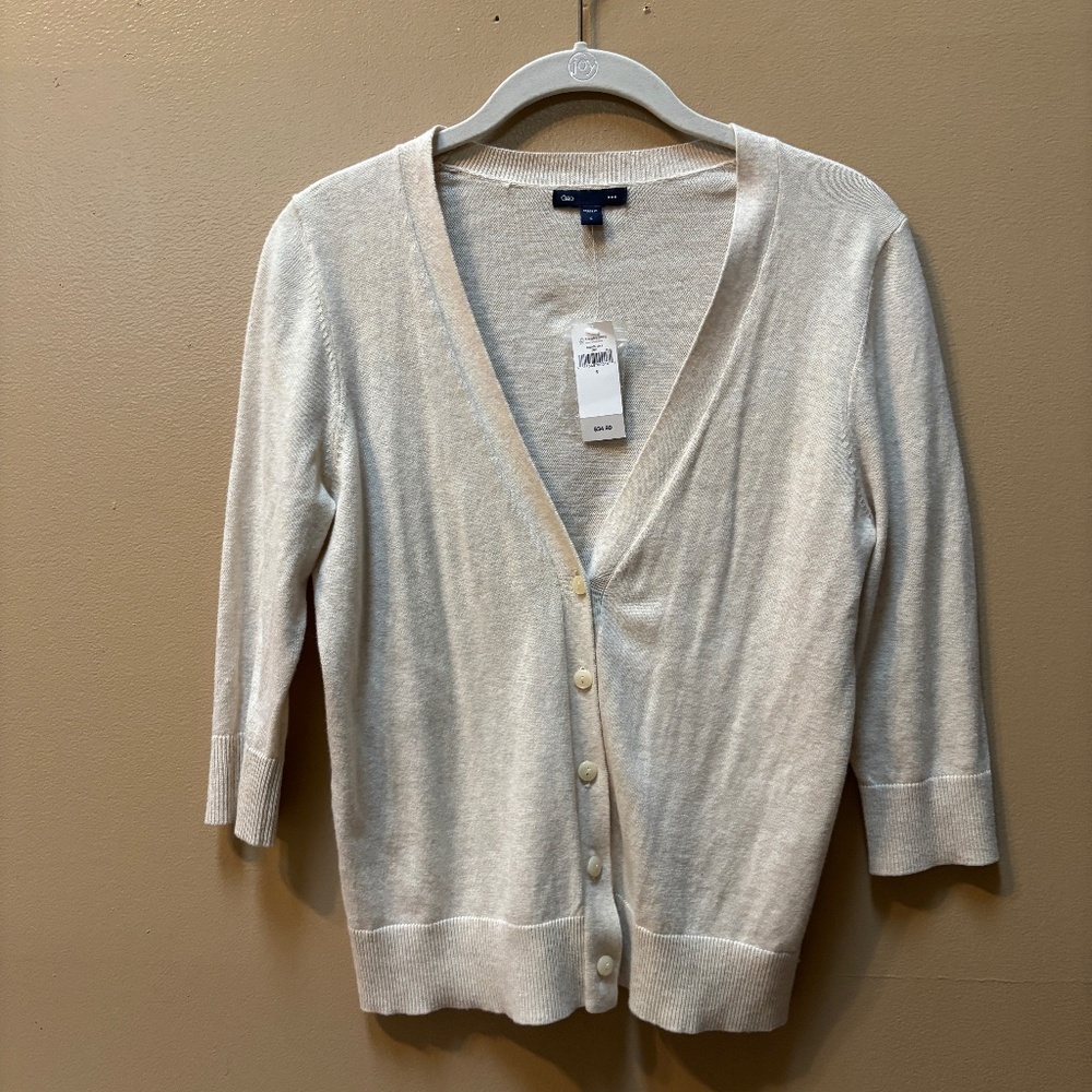 Gap V-Neck ¾ Sleeve Tan Button Down Cardigan Sweater Size S NWT